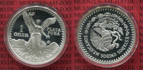 1 Onza Libertad Mexico 1 Unze Feinsilber 1990 Libertad Proof MA Shops