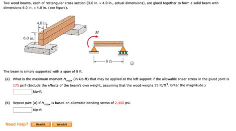 Solved Two Wood Beams Each Of Rectangular Cross Section Chegg