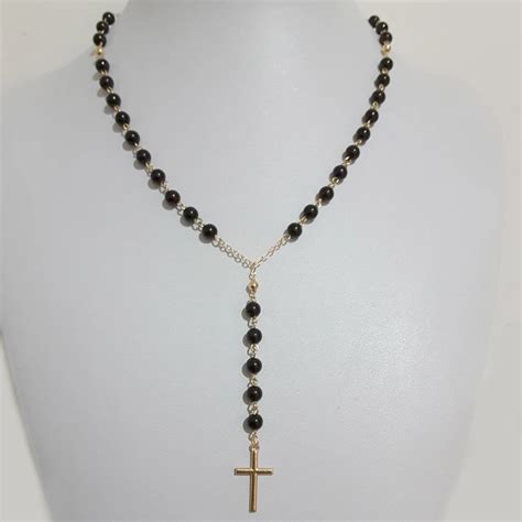 Fashion Christian Cross Pendant Necklace Rosary Belief Black Beads