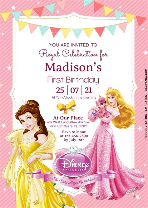 9 Disney Princess And Castle Birthday Invitation Templates Princess