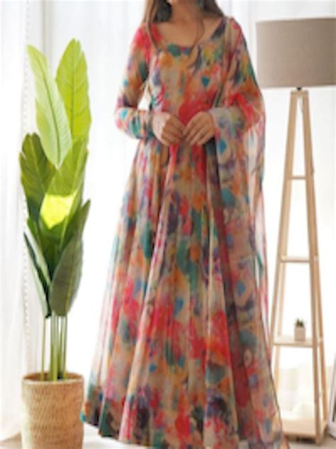 Buy Kalini Tie And Dye Printed Round Neck Long Sleeves Fit And Flare Maxi