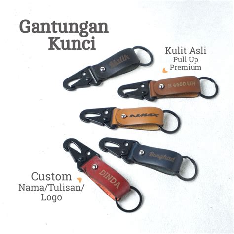 Jual Gantungan Kunci Kulit Carabiner Custom Nama Tulisan Motor