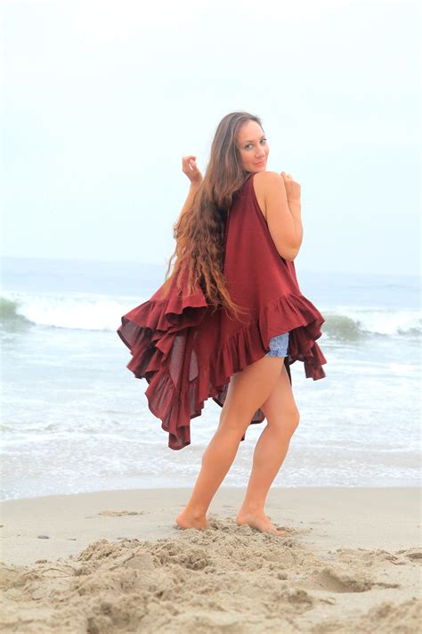 Beach Cover Up Poncho With Ruffles Kaftan Dress With Open Etsy