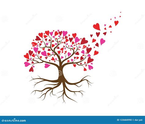 Arbre D Amour Avec Le Vecteur De Feuilles De Coeur Illustration De