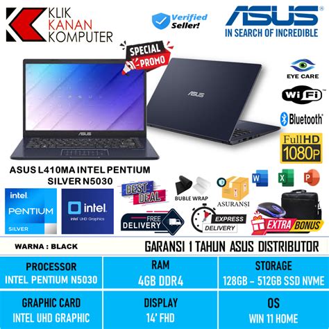 Jual Laptop Sekolah Terbaru Asus Vivobook L410ma Intel N4020 4gb 512gb