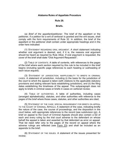 Alabama Rules Of Appellate Procedure Rule 28 Briefs A Brief Of