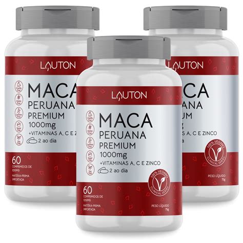 Maca Peruana Premium Vitamina C A E Zinco Kit 3 Potes 60