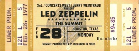 Led Zeppelin Unused Full Concert Ticket Houston Texas Reprint