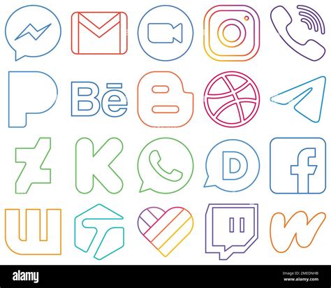 High Quality Colourful Outline Social Media Icons Such As Behance