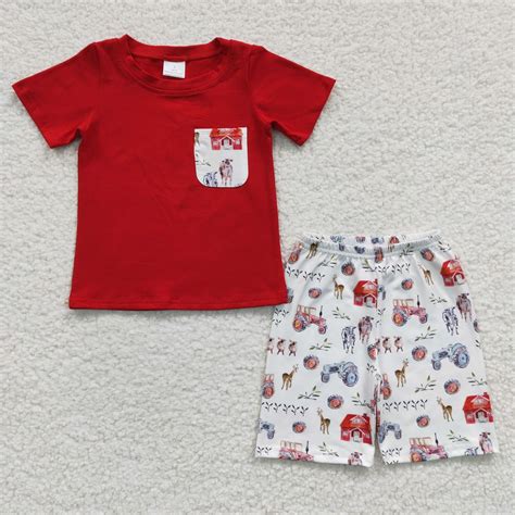 Boy farm print summer outfits BSSO0120 – baby skirts