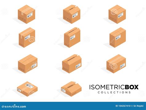 Isometric Cardboard Boxes Set For Delivery And Storage Isolated Carton Crates Collection With