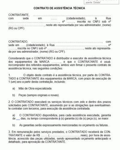 Refer Ncia Para Contrato De Assist Ncia T Cnica Modelo Gratuito