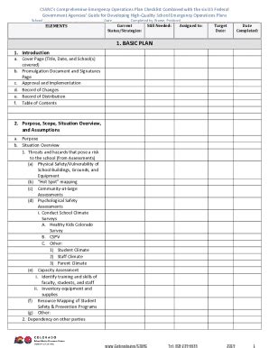 Fillable Online District Emergency Operations Plan EOP Self