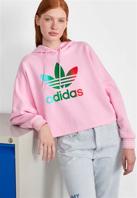 Adidas Originals Adicolor 70s Cropped Hoodie Sweatshirt True Pink