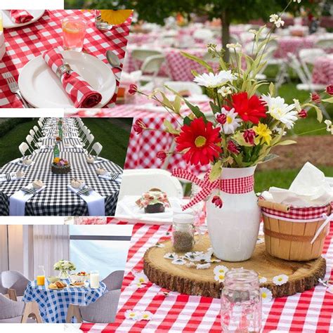 White/Blue Seamless Buffalo Plaid Round Tablecloth, Checkered Gingham ...