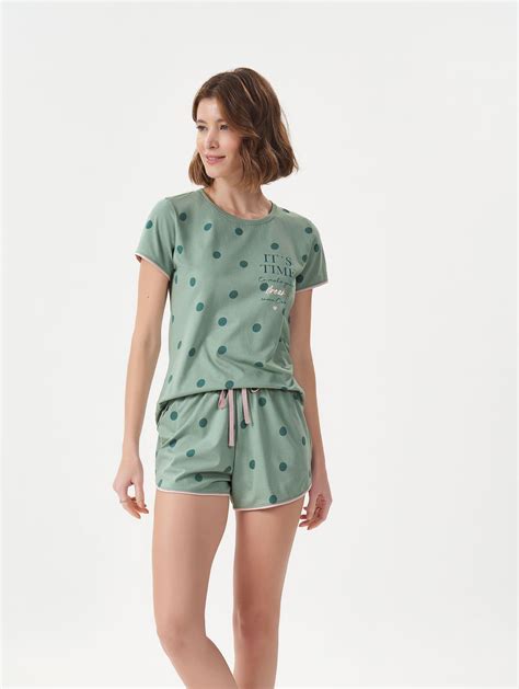 Short Doll Manga Curta Verde Poá 13511 Elêva Lingerie e Pijamas