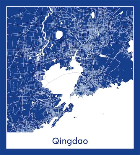 Premium Vector Qingdao China Asia City Map Blue Print Vector Illustration