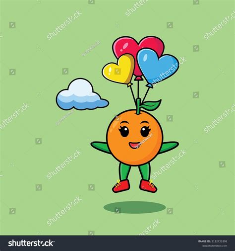 Cute Cartoon Orange Mascot Skydiving Balloon Stock Vector Royalty Free