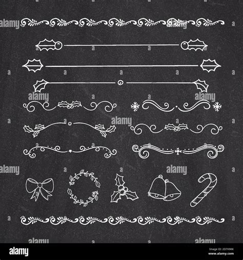 The Christmas holiday hand drawn design decoration element icon set on ...