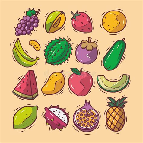 Conjunto De Doodle a Mano Fruta Fresca Ilustración del Vector