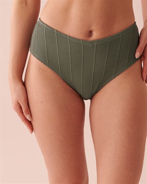 TEXTURED High Waist Cheeky Bikini Bottom Agave Green La Vie En Rose