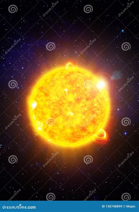 Sun with solar flares stock illustration. Illustration of model - 130748899