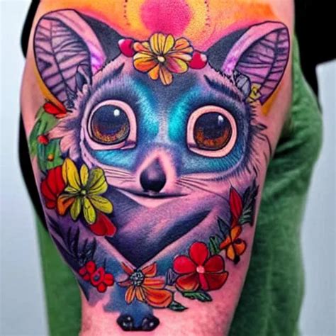 Shoulder Tattoo Of A Multicolored Trippy Furry Cute Stable Diffusion