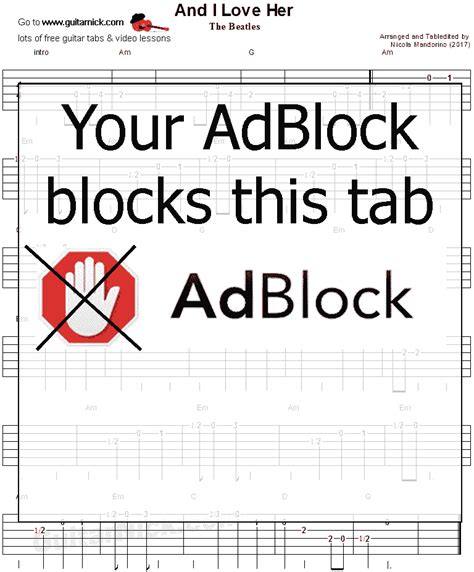 The Beatles, AND I LOVE HER: Easy Guitar Sheet - GuitarNick.com