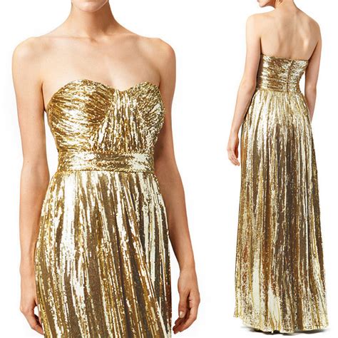 Macloth Strapless Sweetheart Long Sequin Prom Dress Gold Evening Forma