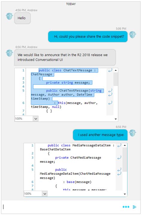 How To Display Code Snippets In Chat Messages Telerik Ui For Winforms