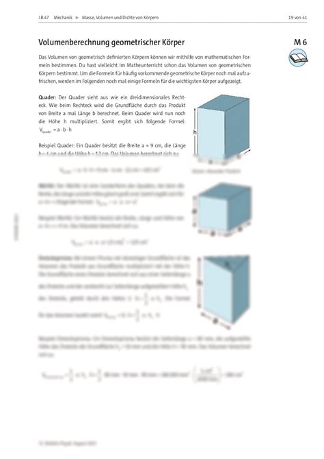 Masse Volumen Und Dichte Von K Rpern Raabits Online