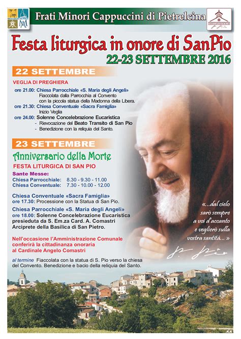 Festa Liturgica Di San Pio 22 23 Settembre Padre Pio Convento Frati