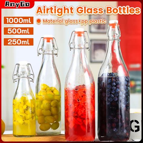 Anygo 500m1000ml250ml Glass Bottle Airtight Leakproof Sealed Bottles Beverage Glass Jar