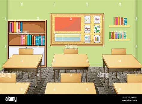 Classroom Interior Design With Furniture And Decoration Illustration Stock Vector Image And Art