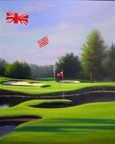 Oil Painting Of Golf Course Flag Oil Painting Stable Diffusion