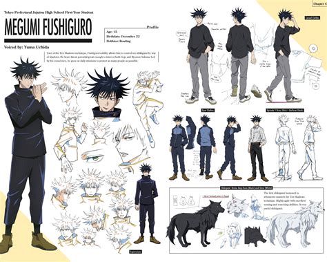 Yuji Megumi Nobara And Gojos Character Design Sheets From Jujutsu Kaisen The Official Anime