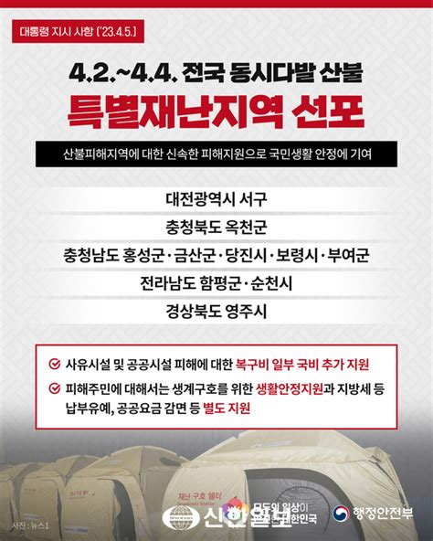 윤 대통령 4월 2일~4일 전국 동시다발 산불 지자체 10곳특별재난지역 선포