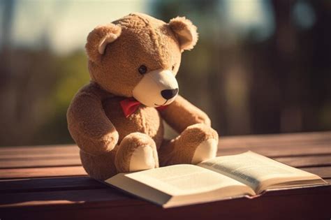 Premium Photo Cute Teddy Bear Reading A Book Generate Ai