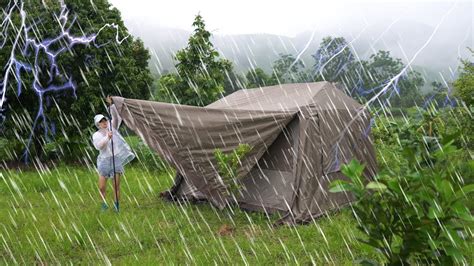 Day Solo Camping In Heavy Rain Cooking And Relax In The Tent With