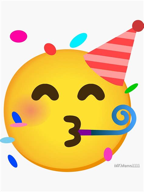 Pegatina Cara De Fiesta Emoji Con Cuerno De Fiesta Y Sombrero De