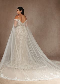 Azazie Leonie Diamond White Nude Mermaid V Neck Sequins Tulle Dress Azazie