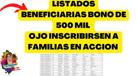 Listados Beneficiarias Bono De Mil Tambi N Deben Inscribirse A