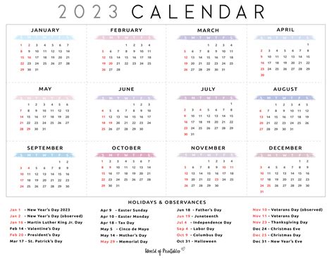 2023 Calendar With Holidays - World of Printables