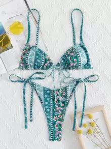 Swim Mod Summer Beach Paisley Ditsy Floral Tie Side Bikini SHEIN USA