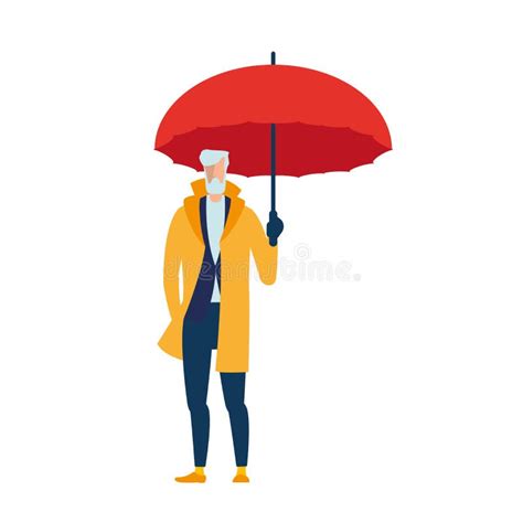 Man Under Umbrella An Elderly Man In A Yellow Cloak With An Umbrella