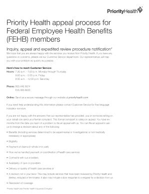 Fillable Online Priority Health Appeal Process For Federal Employee