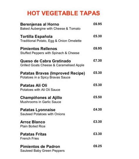 Menu At La Campana Spanish Tapas Bar Haywards Heath