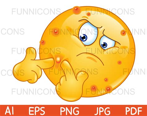 Emoji With Acne Squeezing A Pimple Vector Clipart Stock Image