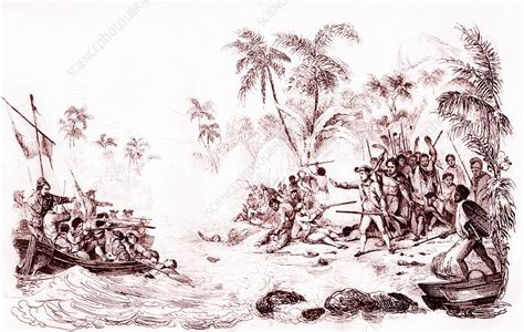 Death of Captain James Cook, Hawaii, 1779 - Stock Image - C039/0770 ...