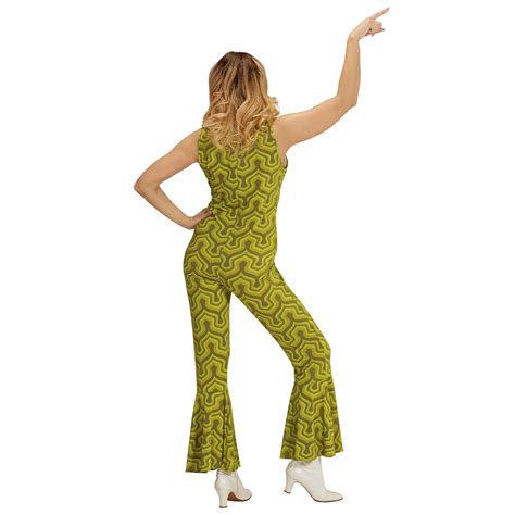 Disco 70 S Groovy Jumpsuit Retro Dames Groen